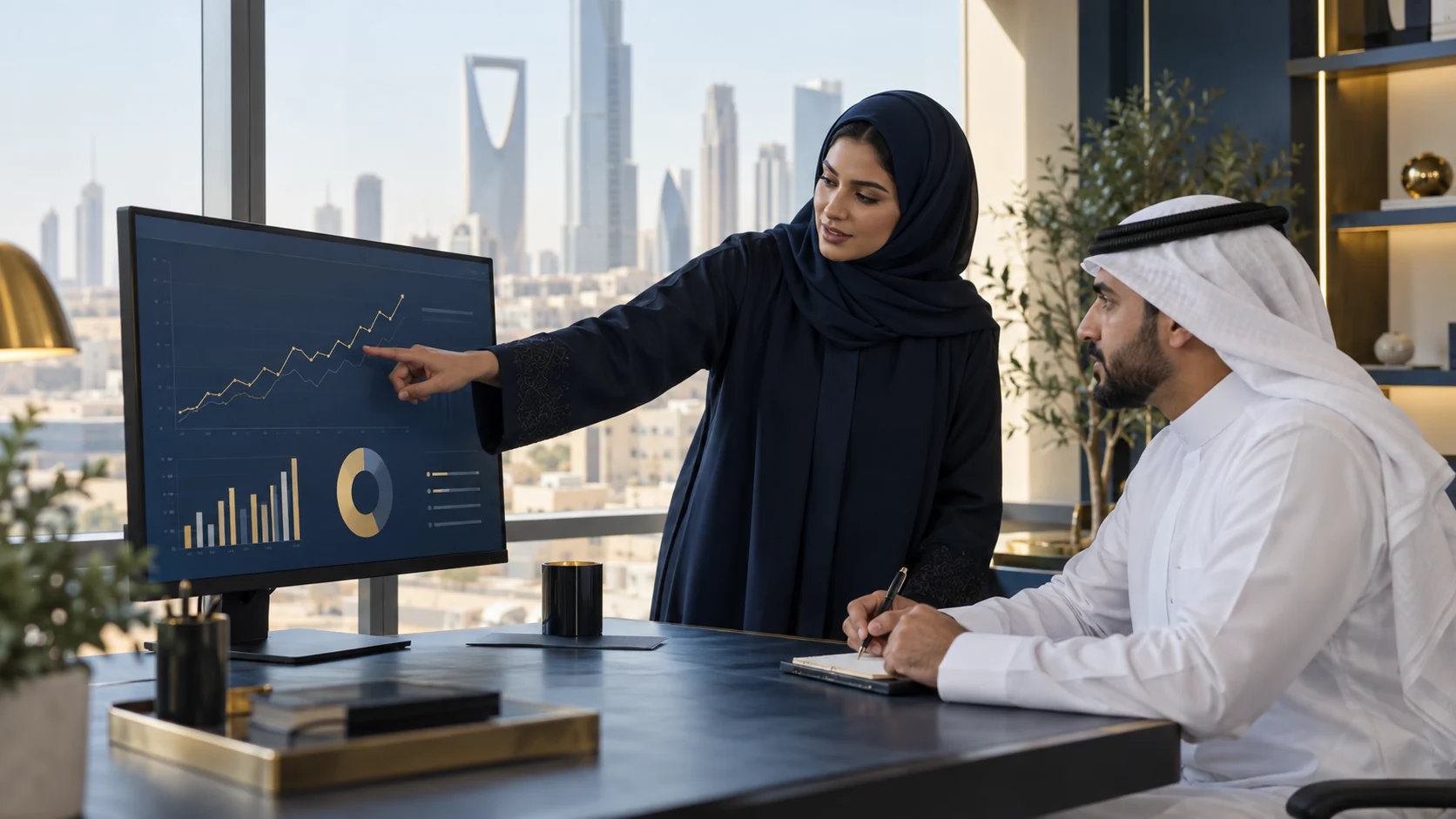 محللة سعودية تعرض مؤشرات الأداء على زميلها